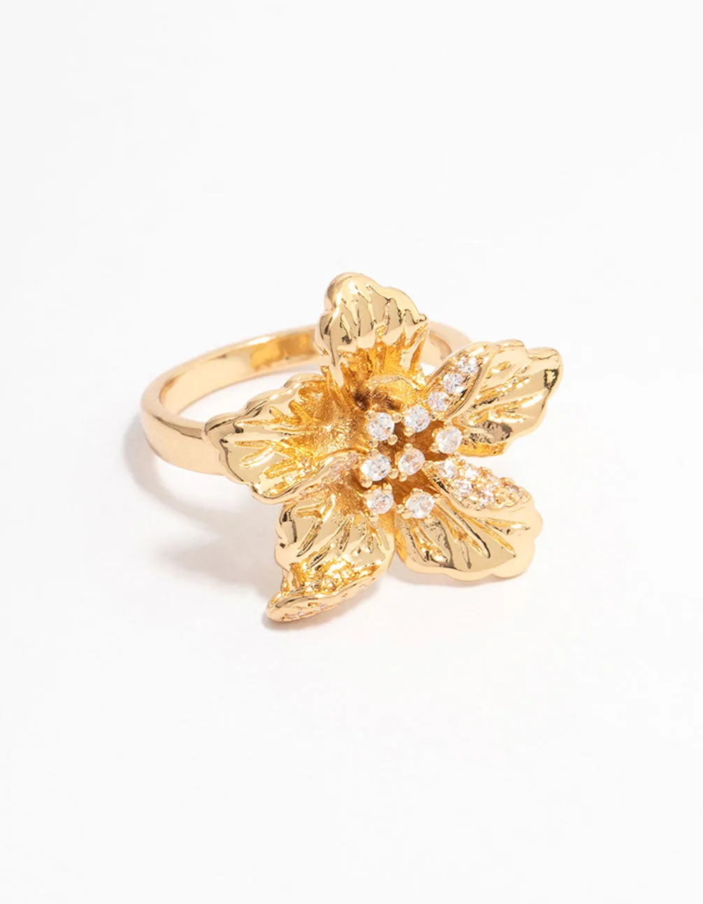 Gold Plated Cubic Zirconia Bling Flower Ring sold by lovisa