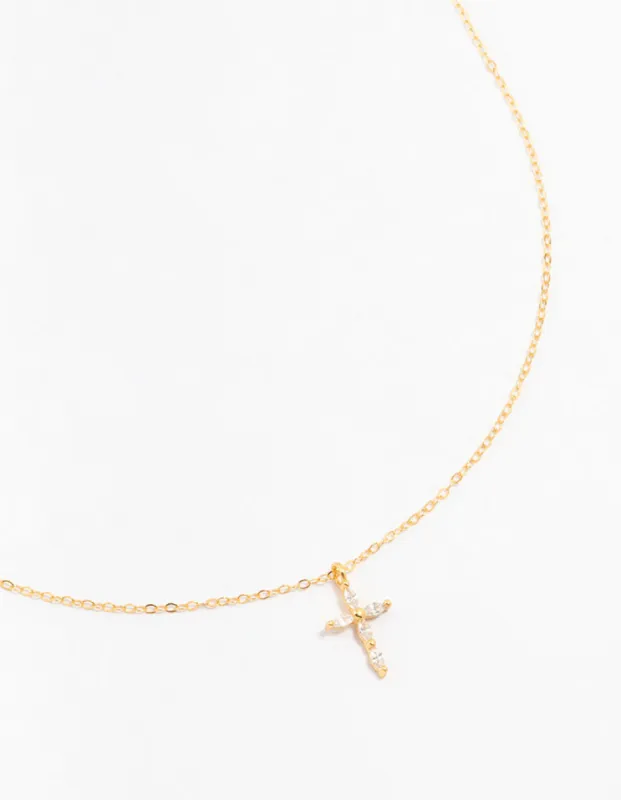 Gold Plated Sterling Silver Cubic Zirconia Cross Necklace sold by lovisa