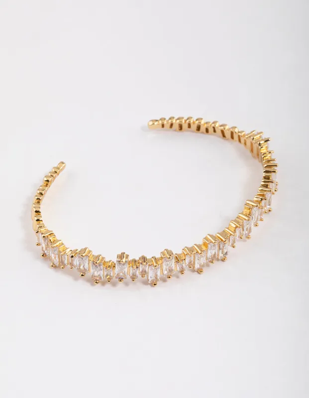Gold Plated Cubic Zirconia Organic Baguette Cuff Bangle sold by lovisa