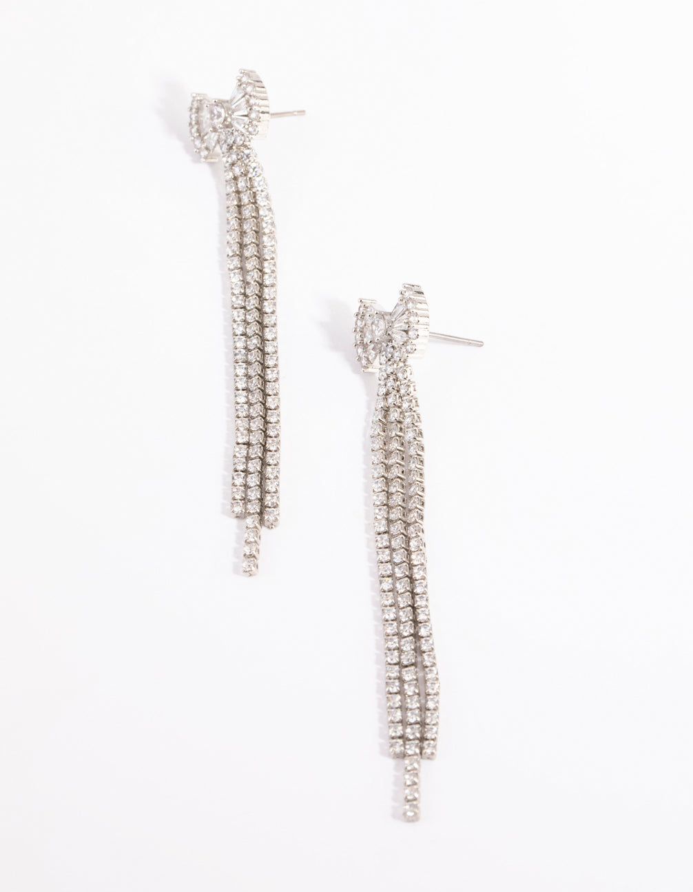 Silver Cubic Zirconia Navette Bow Earrings sold by lovisa