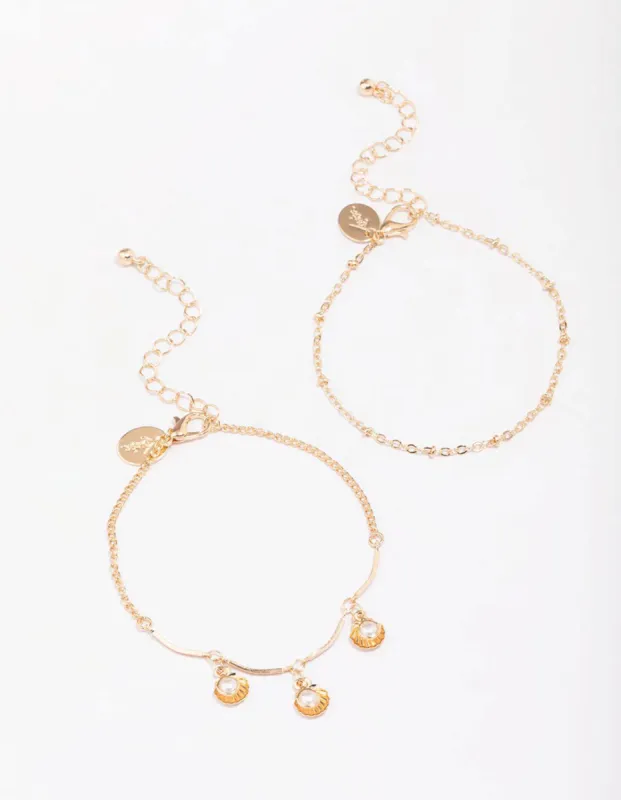 Gold Pearl Clam Shell Bracelet Pack sold by lovisa