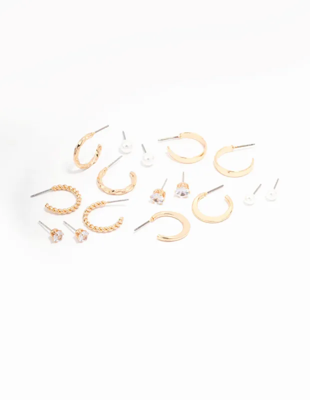 Gold Pearl Diamante Mixed Hoop & Stud Earring 8-Pack sold by lovisa