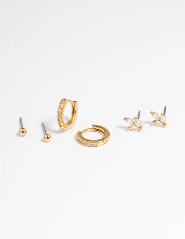 Gold Plated Cubic Zirconia Leaf Earrings 3-Pack sold by lovisa