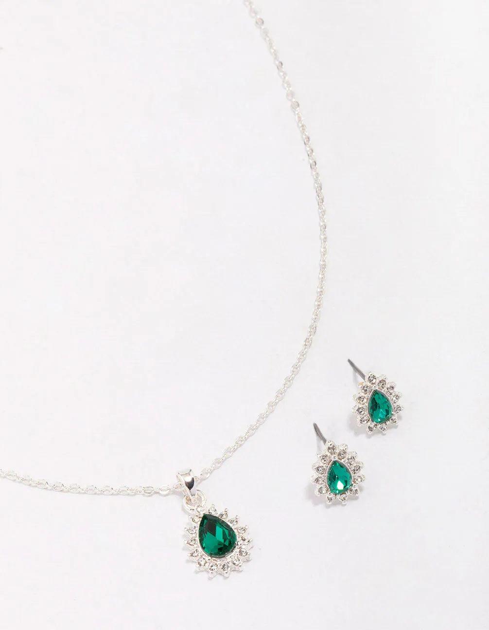 Silver Emerald Teardrop Diamante Jewellery Set sold by lovisa