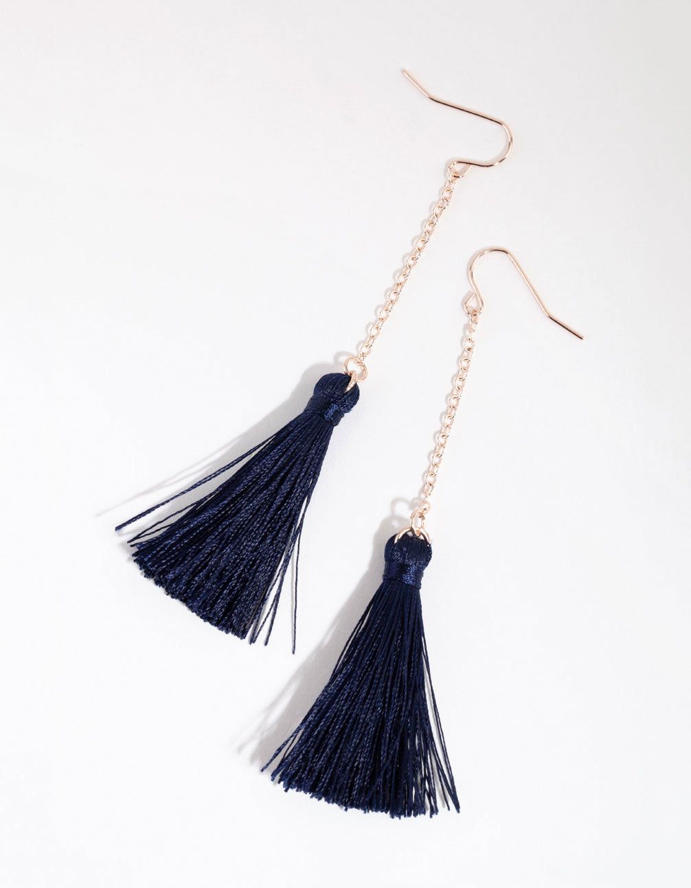 Navy Long Chain Tassel Drop Earrings sold by lovisa