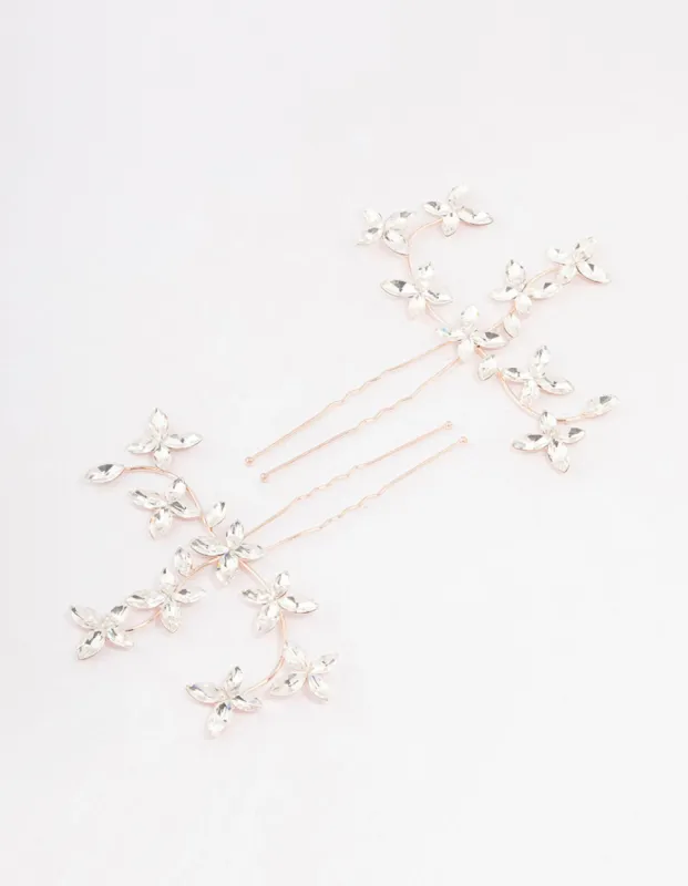 Rose Gold Flower Leaf Diamante Hair Pin Pack sold by lovisa