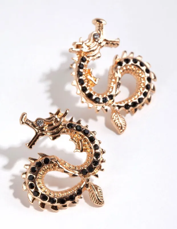 Gold Diamante Dragon Stud Earrings sold by lovisa
