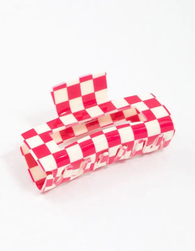 Pink Acrylic Rectangular Check Hair Claw Clip sold by lovisa