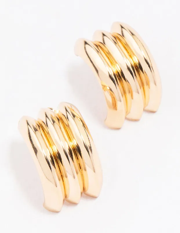 Gold Ribbed Barrel Stud Earrings sold by lovisa