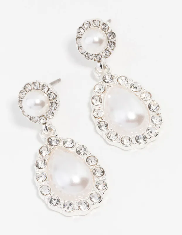 Silver Diamante Encased Pearl Drop Earrings sold by lovisa