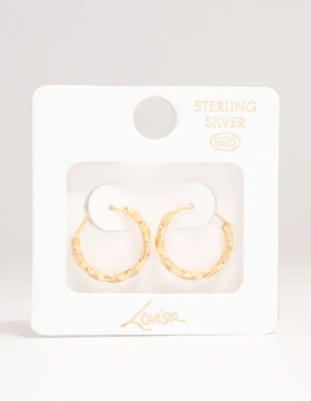 Gold Plated Sterling Silver Twisted Hoop Earrings 15MM sold by lovisa
