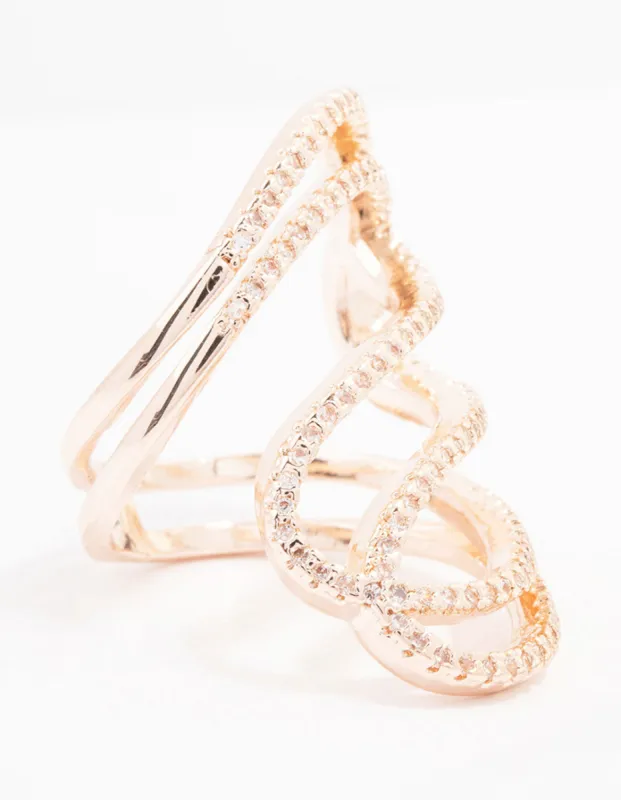 Rose Gold Lovely Ribbon Cubic Zirconia Cocktail Ring sold by lovisa