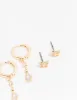 Gold Cubic Zirconia Pearl & Butterfly Mixed Earring 3-Pack sold by lovisa