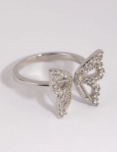 Rhodium Cubic Zirconia Butterfly Ring sold by lovisa