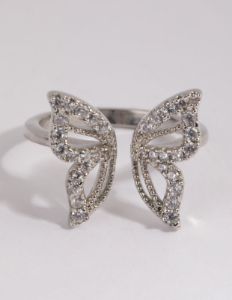 Rhodium Cubic Zirconia Butterfly Ring sold by lovisa