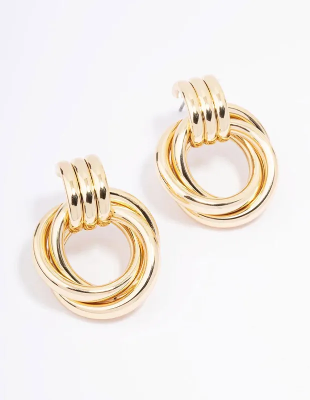 Gold Plated Circular Drop Stud Earrings sold by lovisa