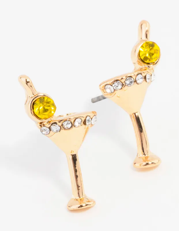 Gold Martini Glass Stud Earrings sold by lovisa
