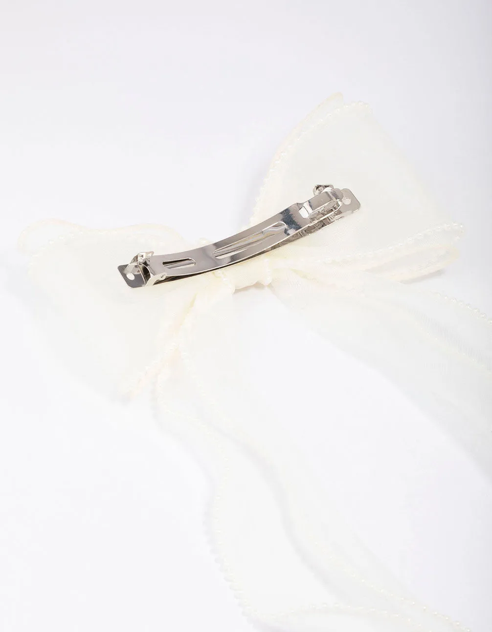 White Organza Fabric Pearl Twist Bow Hair Clip sold by lovisa product image thumbnail 3