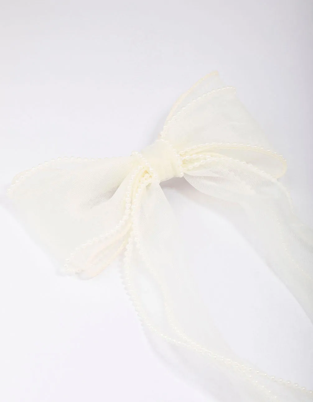 White Organza Fabric Pearl Twist Bow Hair Clip sold by lovisa product image thumbnail 2