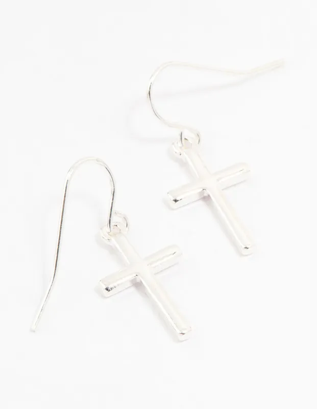 Silver Cross Drop Earrings sold by lovisa