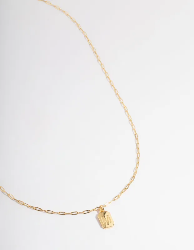 Letter M Gold Plated Rectangle Pendant Initial Necklace sold by lovisa