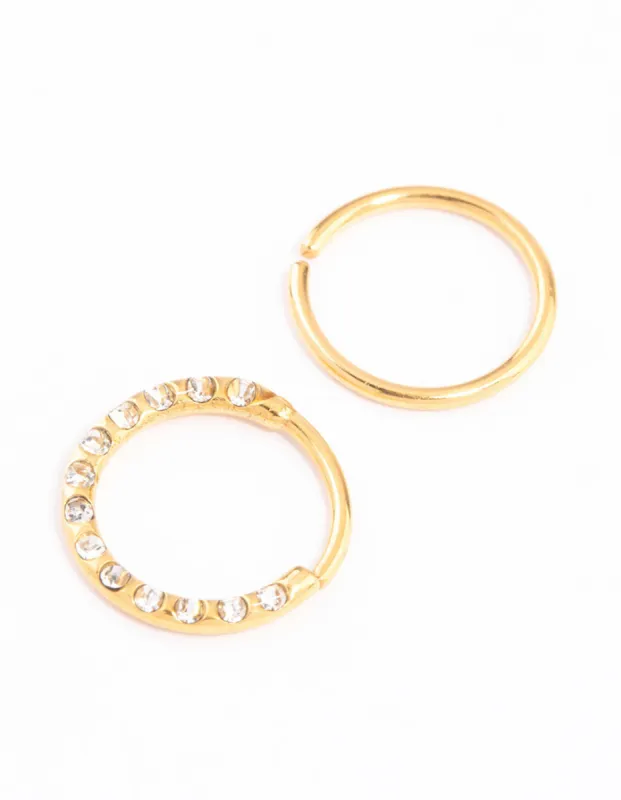Gold Plated Titanium Cubic Zirconia Textured Nose Ring Pack sold by lovisa
