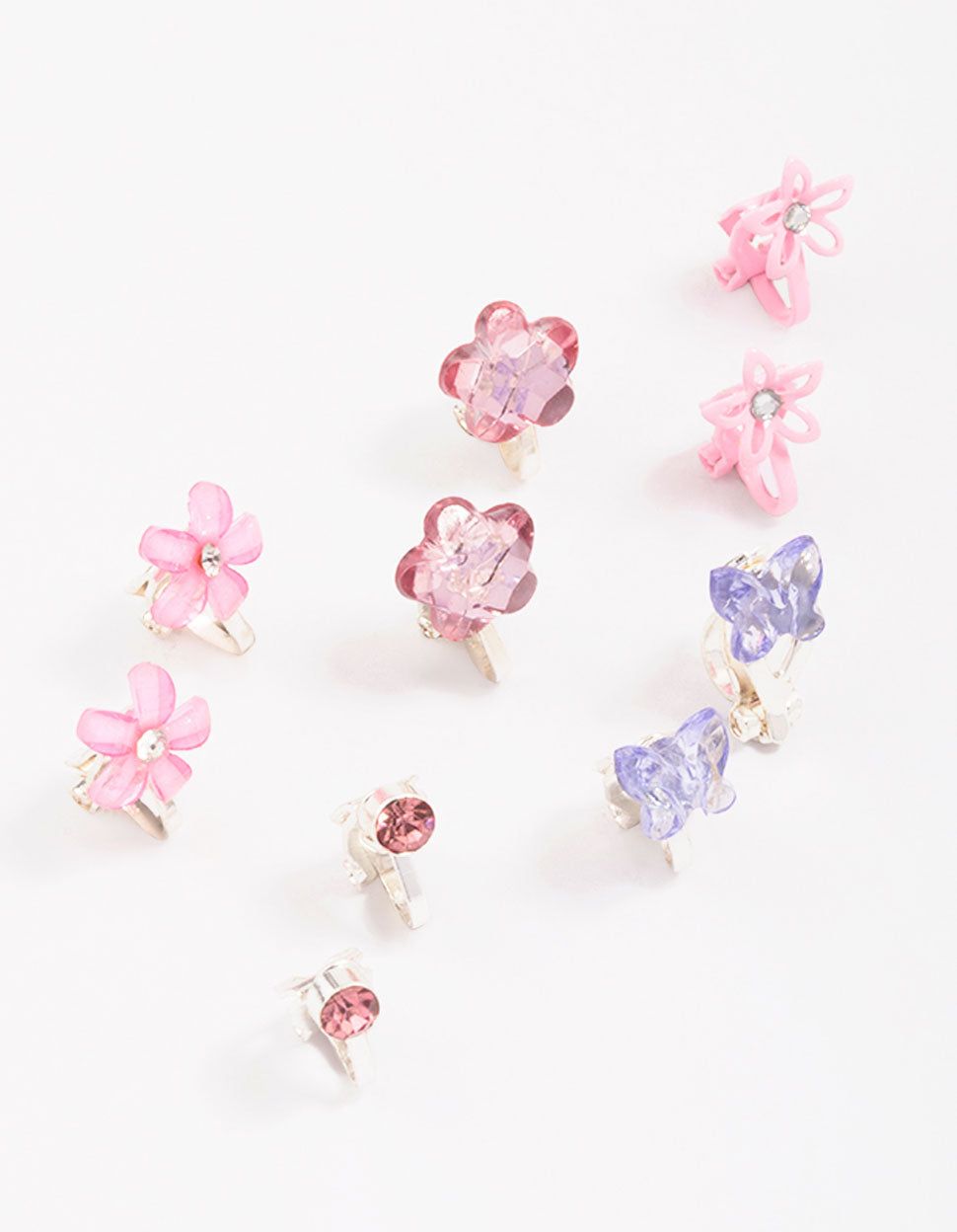 Kids Crystal Butterfly & Flower Clip On Earring 5-Pack sold by lovisa