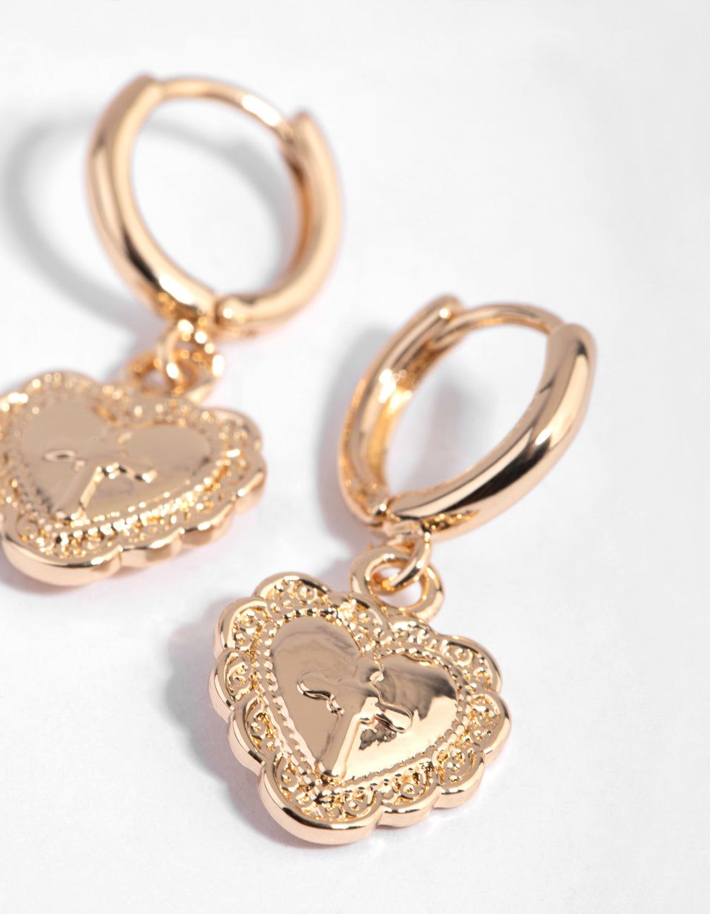 Gold Vintage Heart Huggie Earrings sold by lovisa product image thumbnail 3