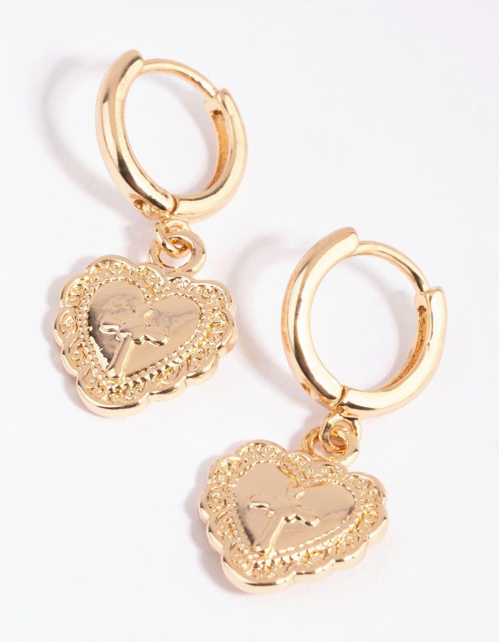 Gold Vintage Heart Huggie Earrings sold by lovisa