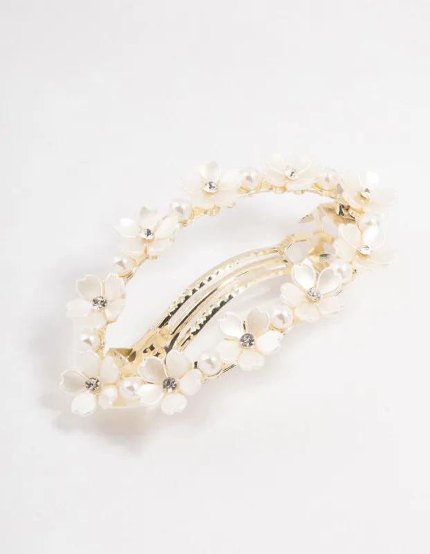 Gold Diamante & Flower Hair Clip sold by lovisa