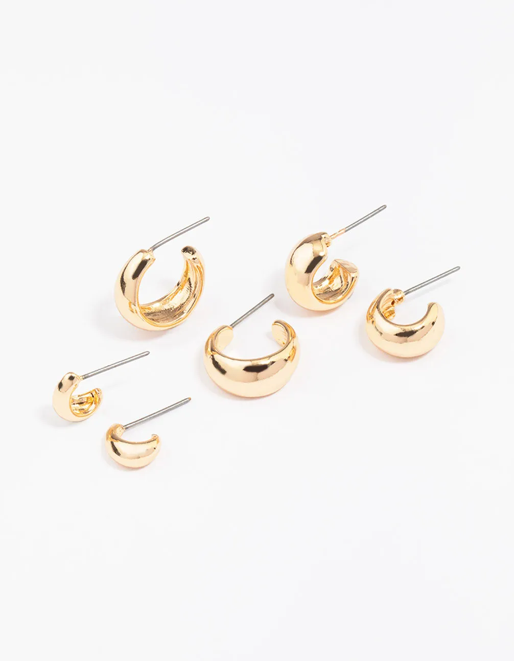 Gold Mixed Gradual Simple Hoop Earring 3-Pack sold by lovisa