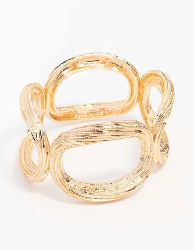 Gold Textured Metal Stretch Bracelet sold by lovisa