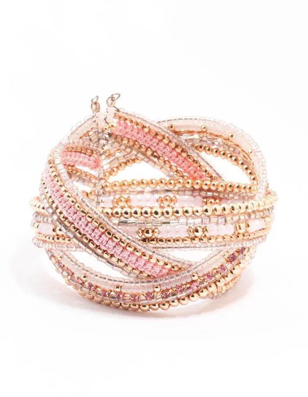 Rose Gold Bead Cuff Twisted Bangle sold by lovisa