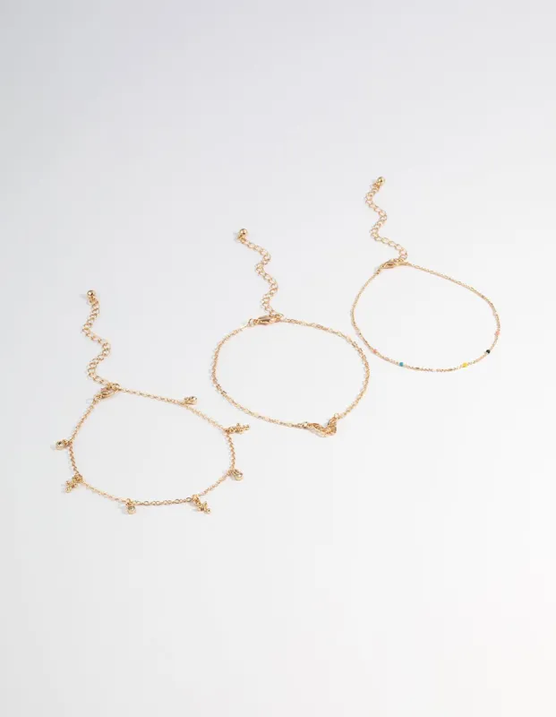 Gold Three Layer Fine Charm Anklet sold by lovisa