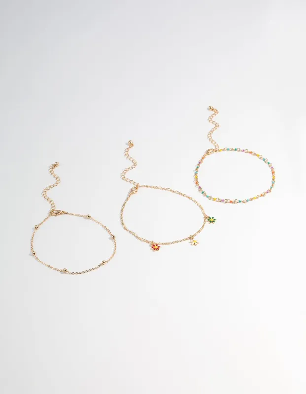 Gold Three Layer Flower Multi Anklet sold by lovisa