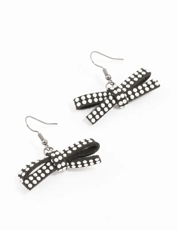 Black & White Coated Studded Bow Drop Earrings sold by lovisa
