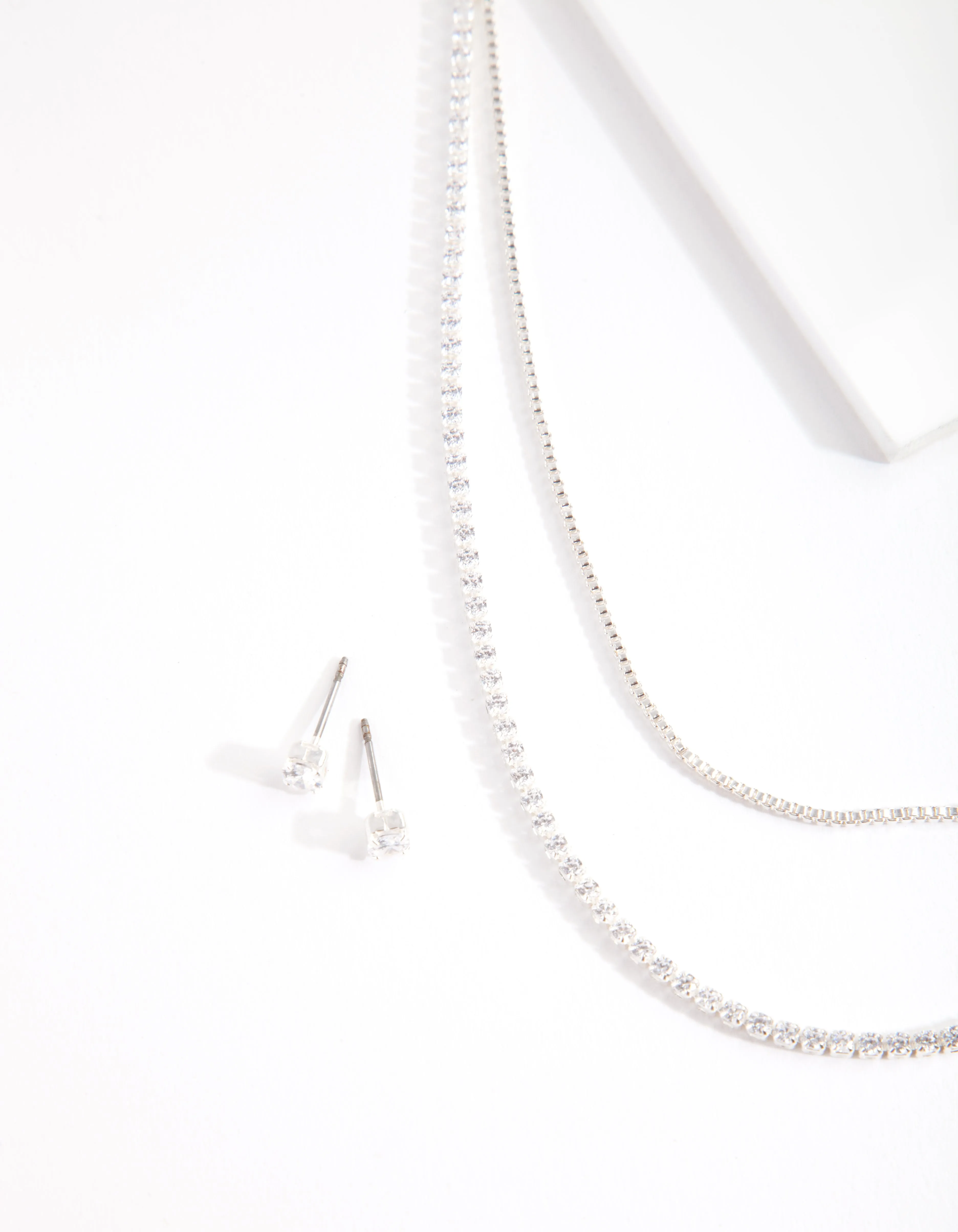 Cubic Zirconia Multi-Layered Necklace & Earrings Set sold by lovisa