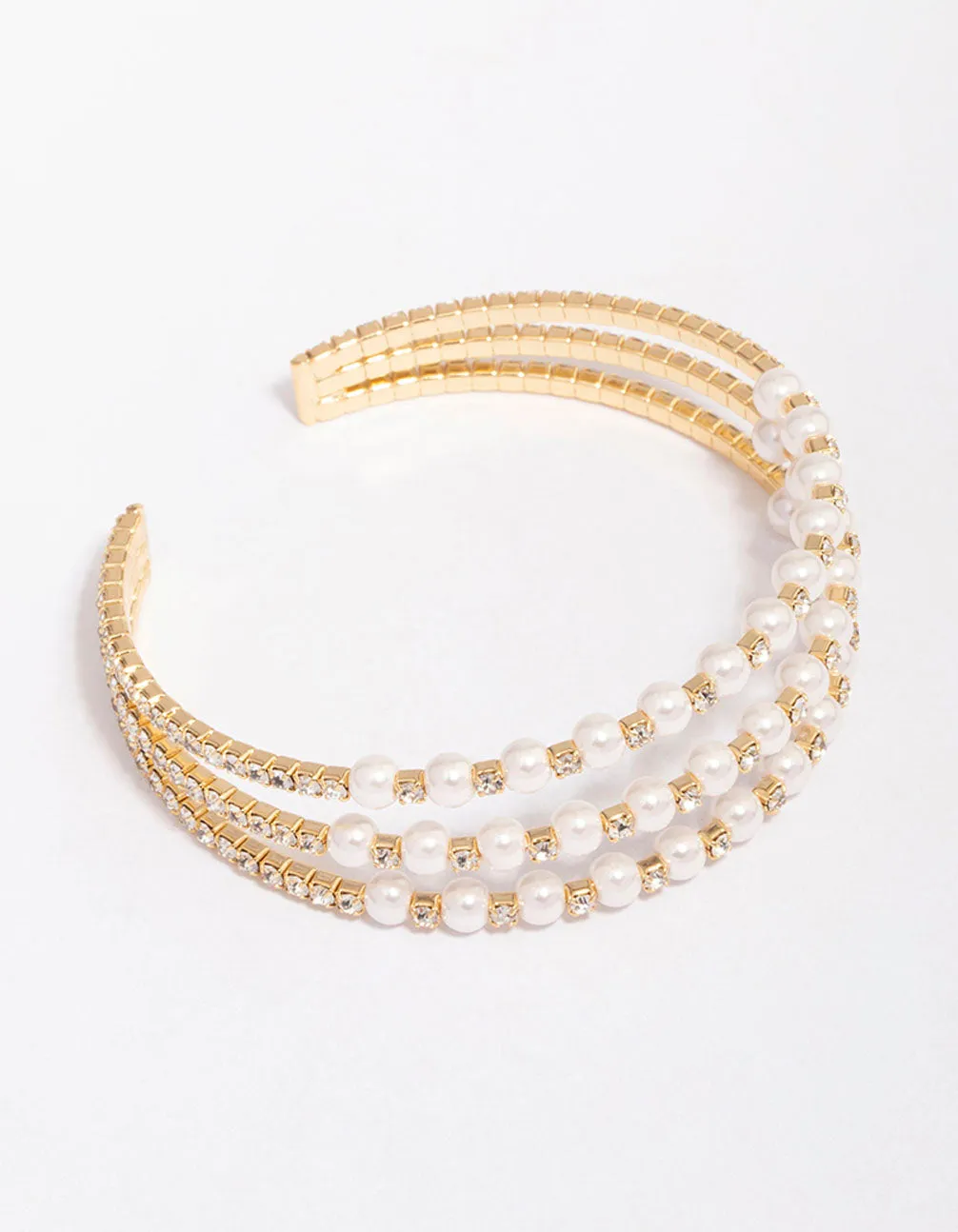 Gold Plated Triangular Cubic Zirconia Pearl Wrist Cuff sold by lovisa