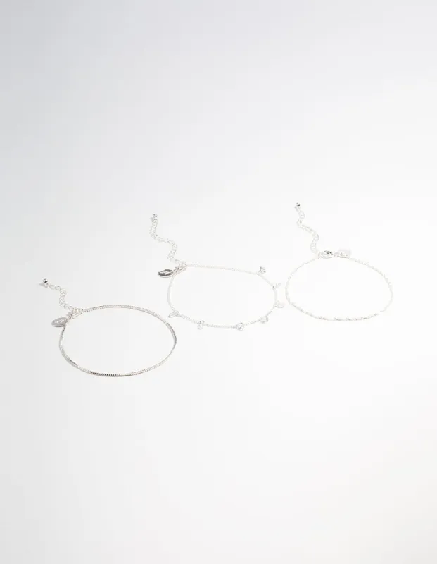 Silver Cubic Zirconia Dainty Anklet Pack sold by lovisa