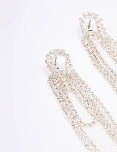 Silver Long Statement Diamante Drop Earrings sold by lovisa