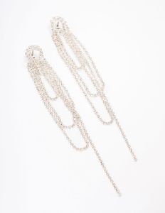 Silver Long Statement Diamante Drop Earrings sold by lovisa