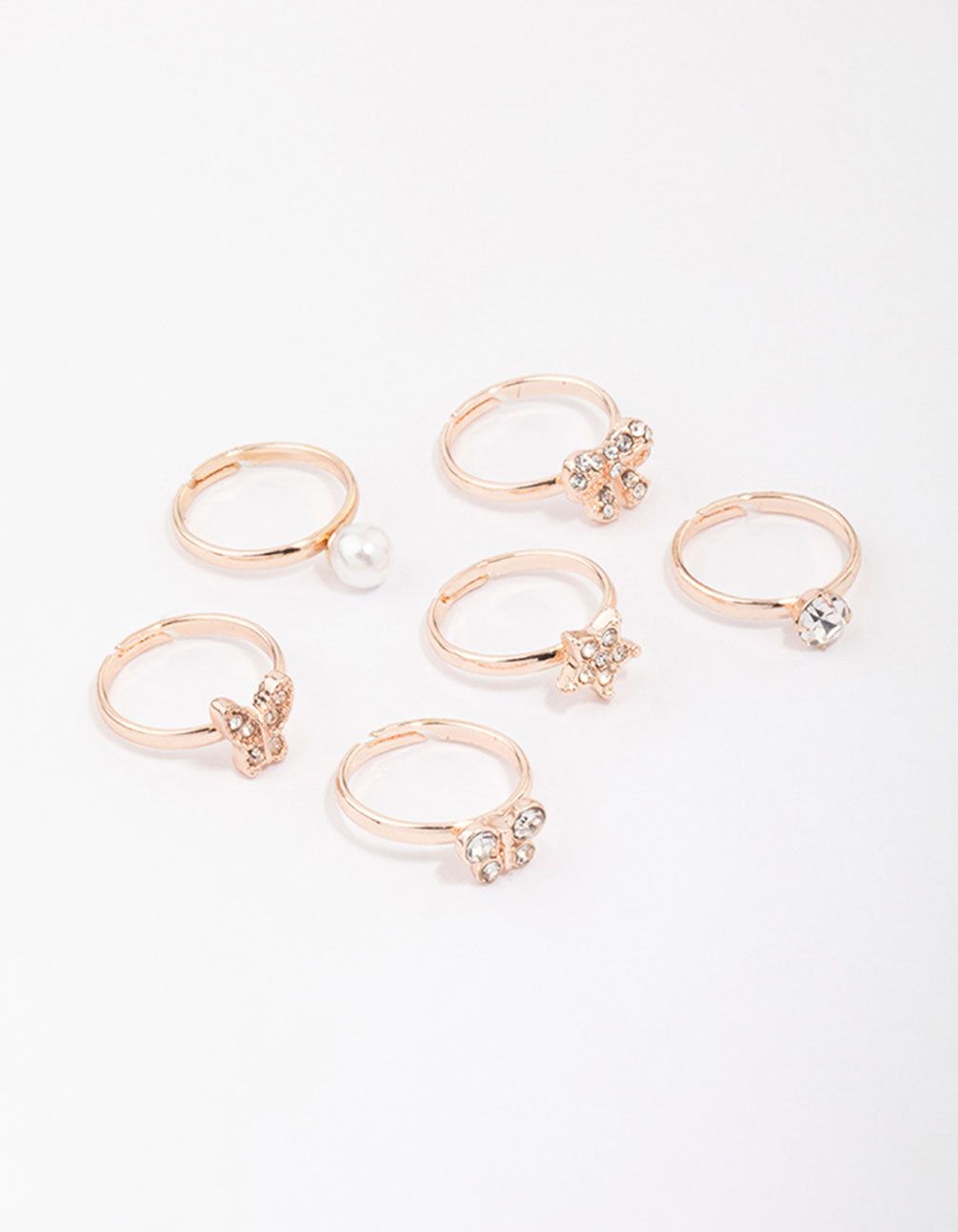 Kids Rose Gold Diamante Butterfly Earring 6-Pack sold by lovisa