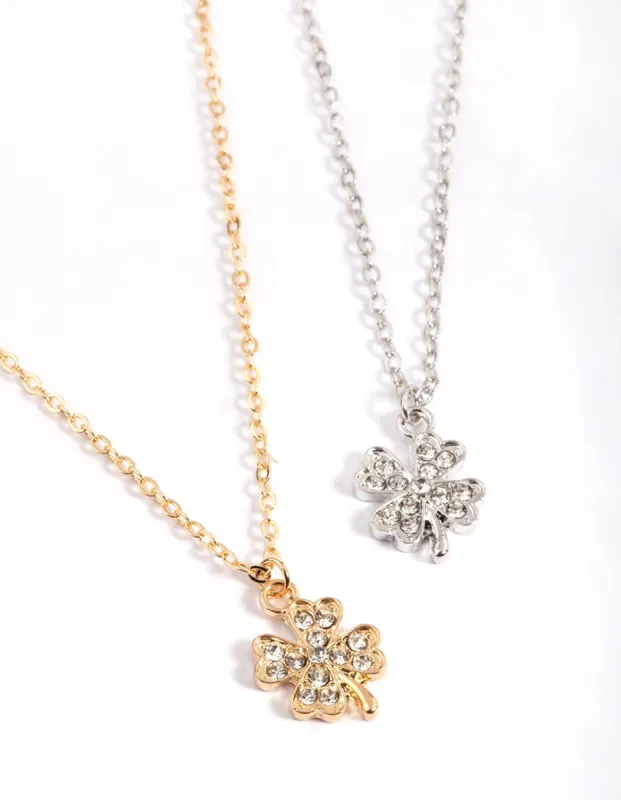 Mixed Metal Diamante Clover Necklace Pack sold by lovisa