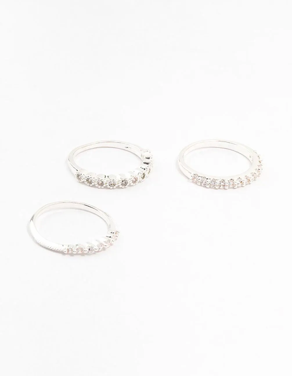 Silver Plated Round Cubic Zirconia Stacking Rings 3-Pack sold by lovisa