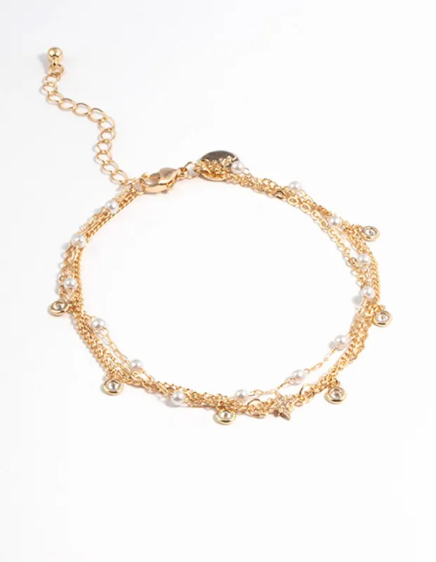 Gold Cubic Zirconia & Pearl Bead Anklet Pack sold by lovisa
