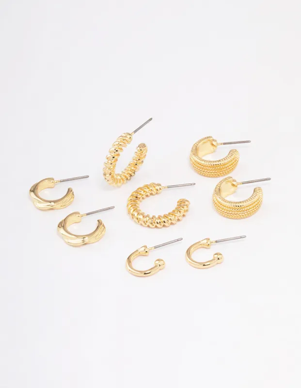 Gold Plated Textured Chunky Hoop Earrings 4-Pack sold by lovisa