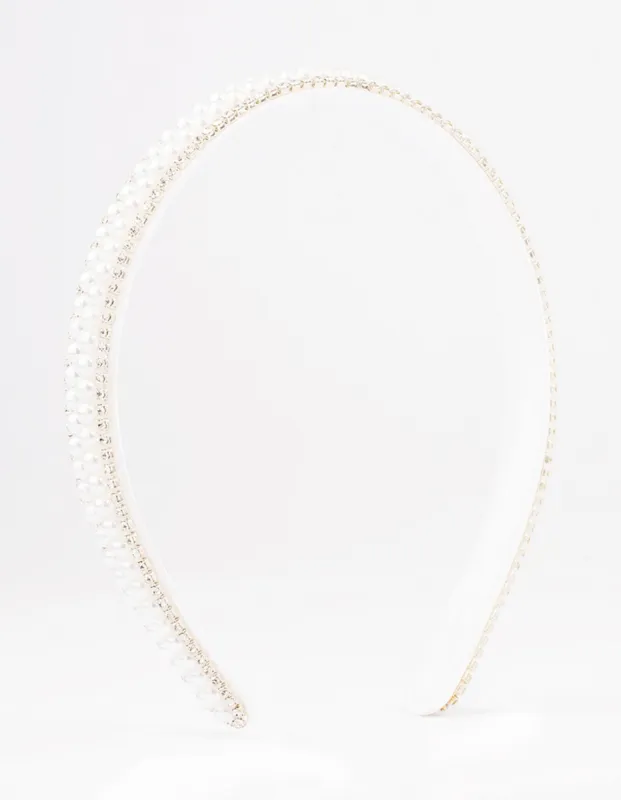 Fabric Pearl & Diamante Classic Headband sold by lovisa