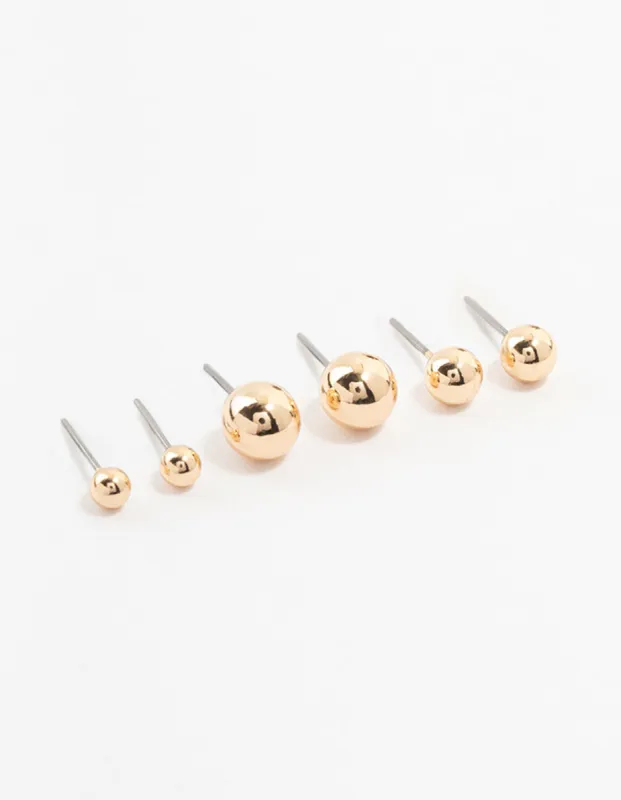 Gold Sphere Stud Earrings 3-Pack sold by lovisa