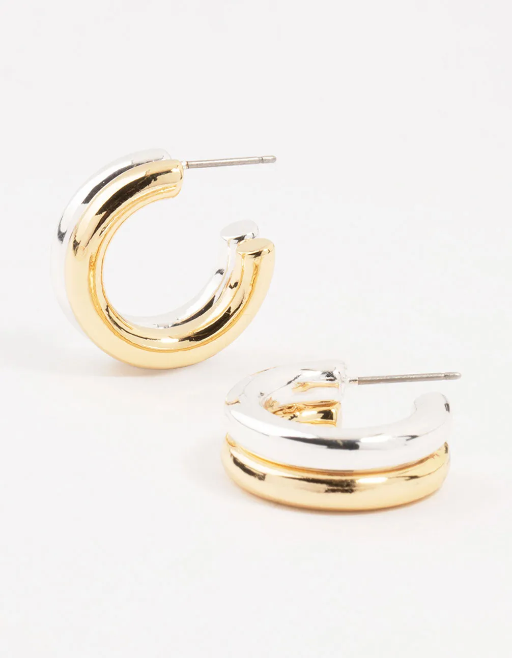 Small Mixed Metals Double Hoop Earrings sold by lovisa