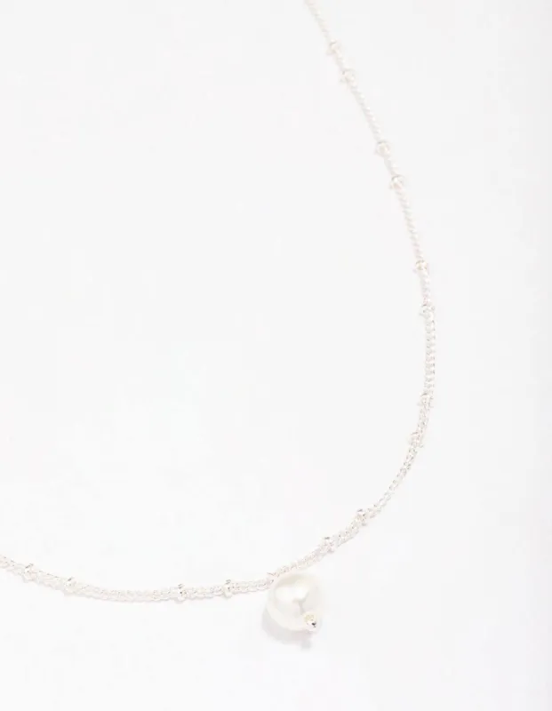 Silver Ball Chain Pearl Pendant Necklace sold by lovisa